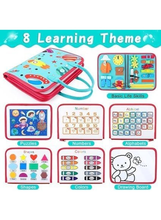 Montessori 6-in-1 Busy Board for Toddlers, Sensory Activity Book with Life Skills Training, Colors, Shapes, Switches & Buttons, Quiet Learning Toy for Kids Ages 1-4 (Blue) - Image 5