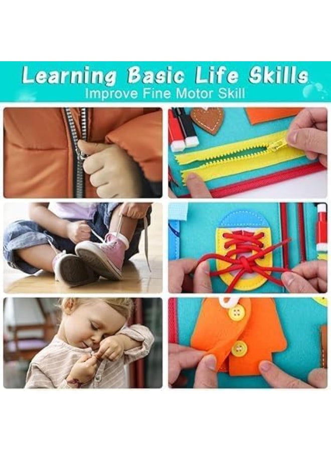 Montessori 6-in-1 Busy Board for Toddlers, Sensory Activity Book with Life Skills Training, Colors, Shapes, Switches & Buttons, Quiet Learning Toy for Kids Ages 1-4 (Blue) - Image 2