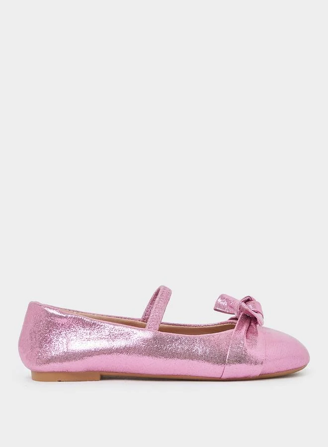 Styli Girls Metallic Bow Ballerinas
