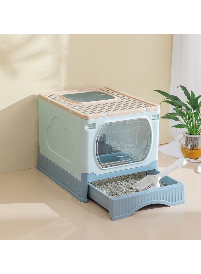 ليموس صندوق فضلات كبير قابل للطي للقطط مع غطاء ومغرفة لفضلات القطط مدخل أمامي ودرج علوي صندوق فضلات مغطى للقطط الصغيرة - Image 1
