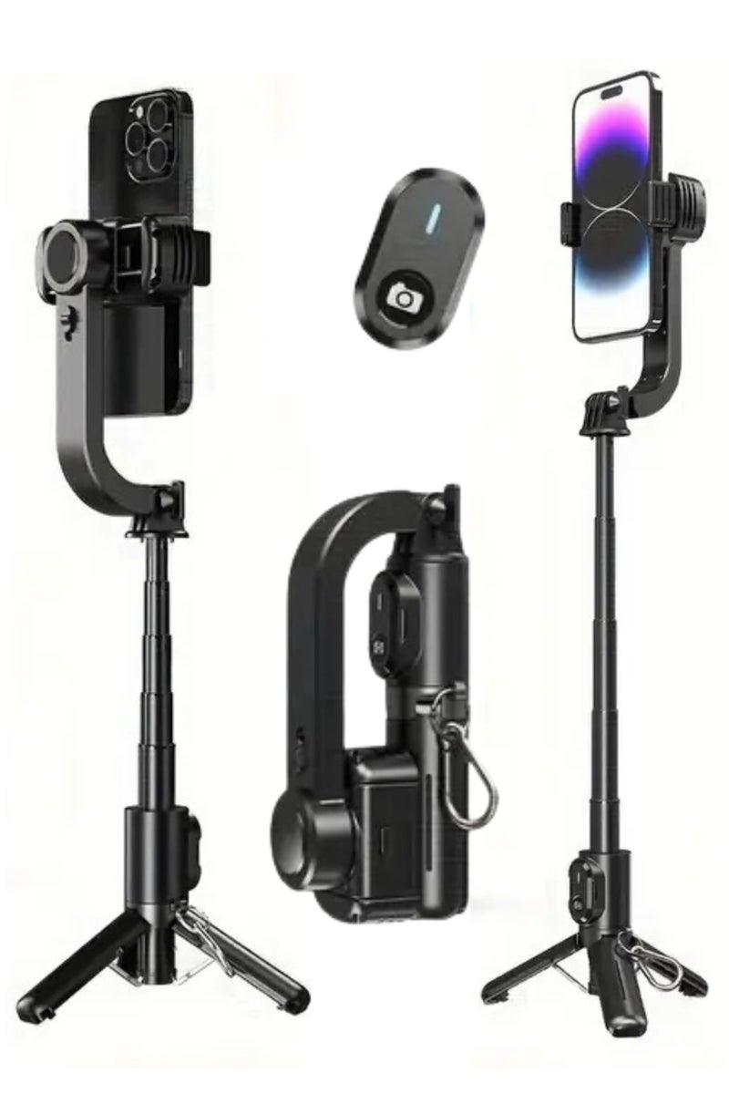 بيتشو مثبت جيمبال محمول، حامل فيديو إبداعي للتدوين في الهواء الطلق، عصا سيلفي محمولة تلسكوبية للسفر، مثبت جيمبال للهواتف الذكية بزاوية 360 درجة مع حامل ثلاثي القوائم أفقي ورأسي بمفتاح واحد، حامل مضاد للاهتزاز للبث المباشر - Image 1
