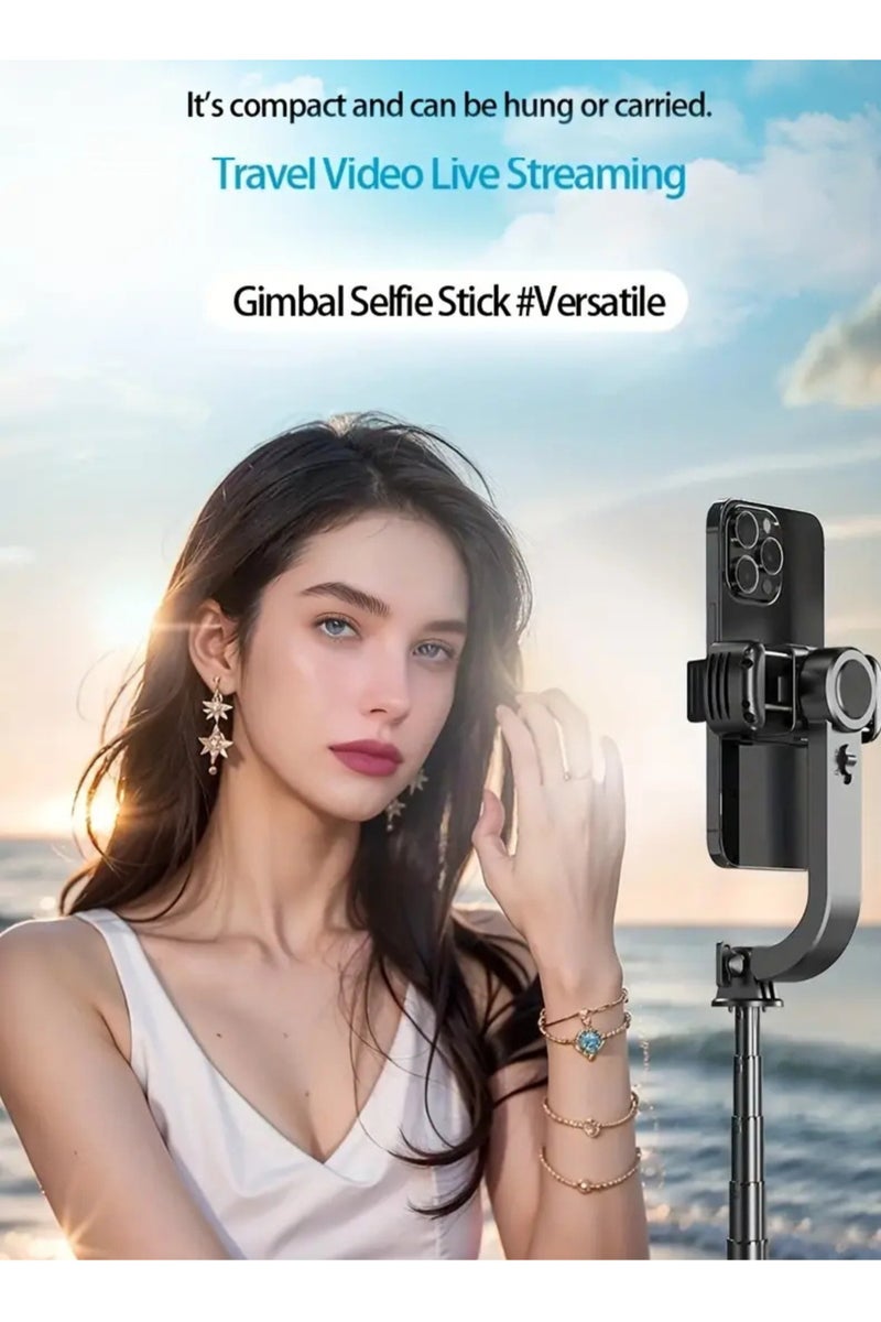 بيتشو مثبت جيمبال محمول، حامل فيديو إبداعي للتدوين في الهواء الطلق، عصا سيلفي محمولة تلسكوبية للسفر، مثبت جيمبال للهواتف الذكية بزاوية 360 درجة مع حامل ثلاثي القوائم أفقي ورأسي بمفتاح واحد، حامل مضاد للاهتزاز للبث المباشر - Image 5