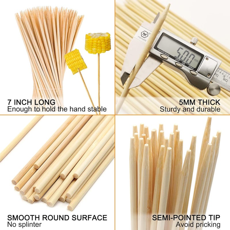 BLUETOP 200pcs Bamboo 5mm 7in Skewer Sticks, Strong & Durable, Eco-Friendly, Smooth & Safe, Multi-Use - Image 2