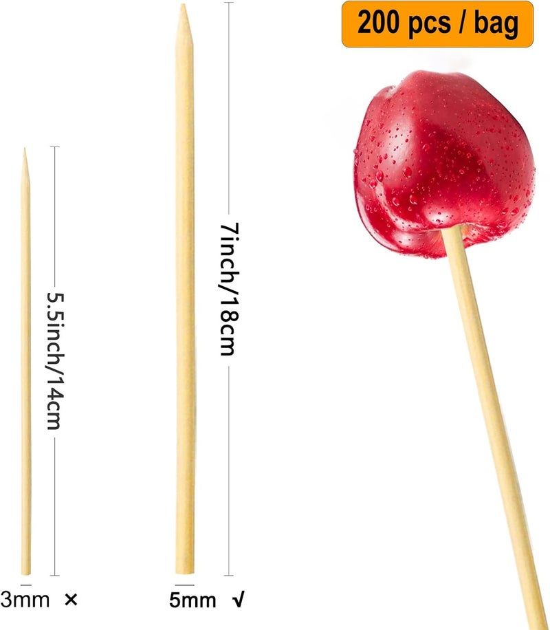 BLUETOP 200pcs Bamboo 5mm 7in Skewer Sticks, Strong & Durable, Eco-Friendly, Smooth & Safe, Multi-Use - Image 3
