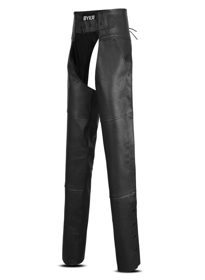 BYKR Leather Motorcycle Chaps for Men & Women Overpants Cowboy Riding Biker Vintage Chap Pants Adjustable Waist & Length, Black, 34inch - Image 1