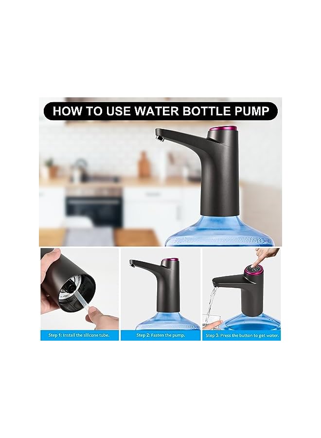 CHIVENIDO Gallon Water Bottle Pump - Water Bottle Dispenser for 5gl, USB Charging Automatic Drinking Water Pump, Portable Electric Water Dispenser Jug for Home Kitchen Office and Picnic (BLACK2) - Image 3