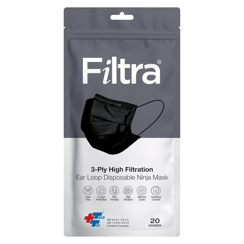 Filtra قناع جراحي ثلاثي الطبقات بحلقة أذن - تصفية عالية | قابل للتنفس | مضاد للحساسية | مريح | مقاوم للسوائل - Image 1
