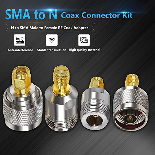 TUOLNK SMA to N Antenna Coax Adapter, Type N to SMA Coax Cable Connectors, N Male/Female to SMA Male/Female Coax Adapter Kit 4 Type Set for Radio transceivers, FPV Antennas, WiFi Antenna, LMR - Image 2