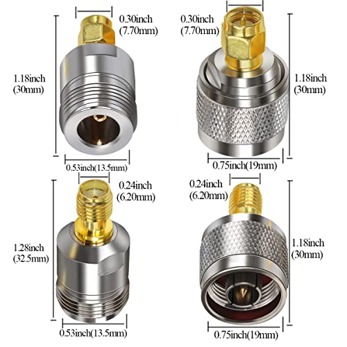 TUOLNK SMA to N Antenna Coax Adapter, Type N to SMA Coax Cable Connectors, N Male/Female to SMA Male/Female Coax Adapter Kit 4 Type Set for Radio transceivers, FPV Antennas, WiFi Antenna, LMR - Image 4