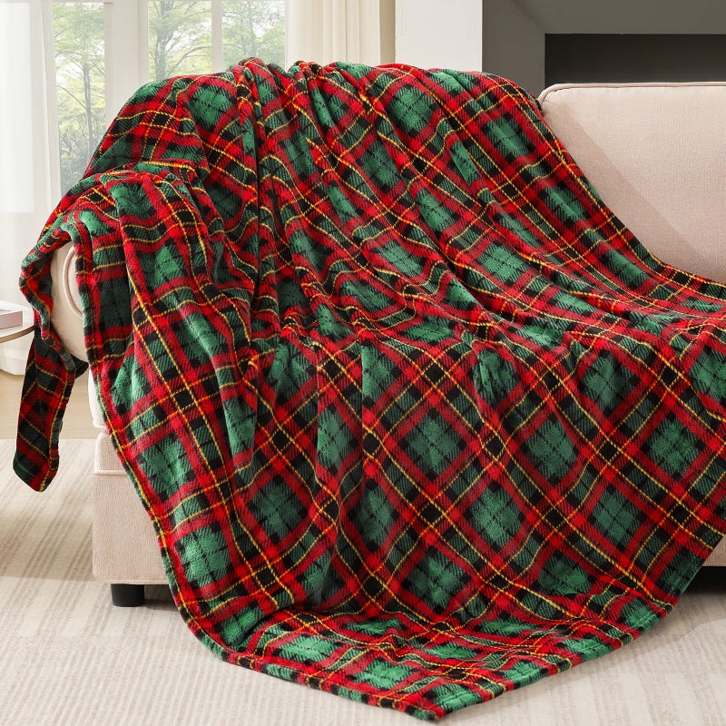Touchat Fleece Throw Blankets Buffalo Plaid Throw Blanket for Couch Sofa Bed Soft Warm Fuzzy Cozy Plush Checkered Blanket Lightweight Farmhouse Decor Red and Green Plaid 50 x60