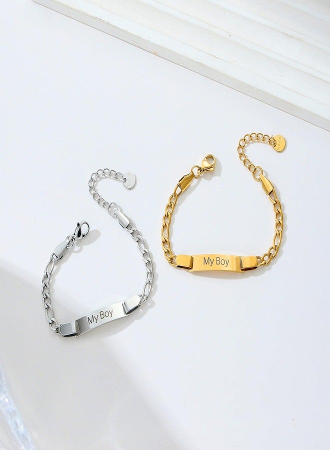 Ethlyn Gifts for Baby Boy Gold Plated Stainless Steel Figaro Bracelet Waterproof Children Jewelry Boys Birthday Christmas Gift - Image 3