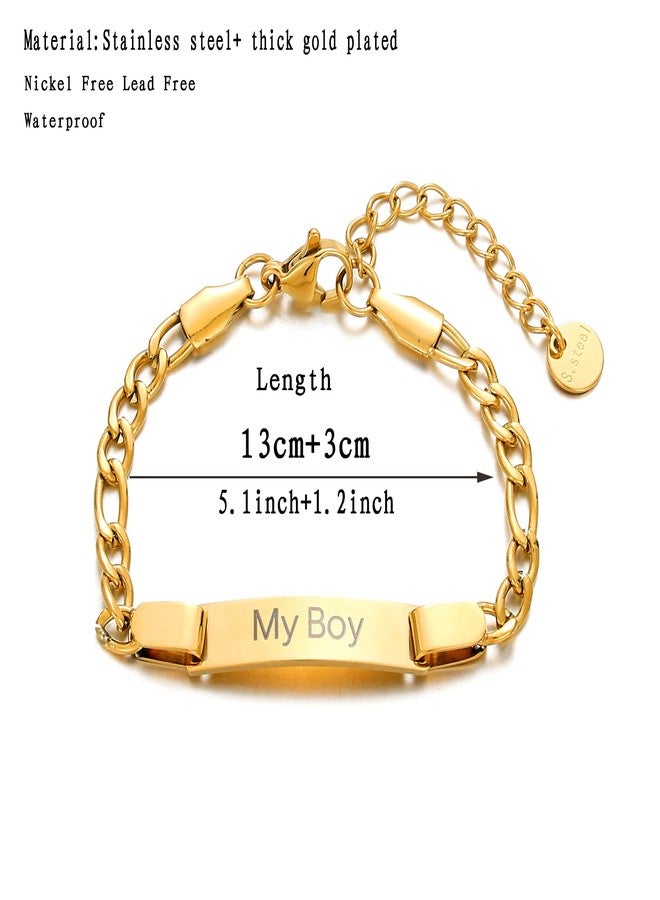 Ethlyn Gifts for Baby Boy Gold Plated Stainless Steel Figaro Bracelet Waterproof Children Jewelry Boys Birthday Christmas Gift - Image 5