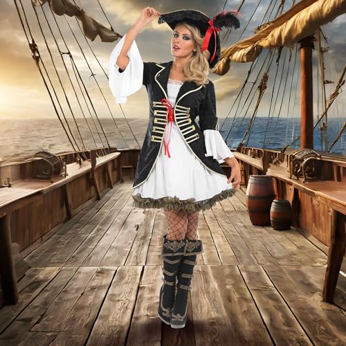 fun shack Pirate Costume Women's Deluxe Buccaneer Outfit with Corset Jacket, Dress, Hat Small - Image 3