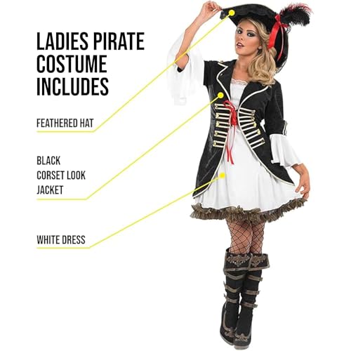 fun shack Pirate Costume Women's Deluxe Buccaneer Outfit with Corset Jacket, Dress, Hat Small - Image 2
