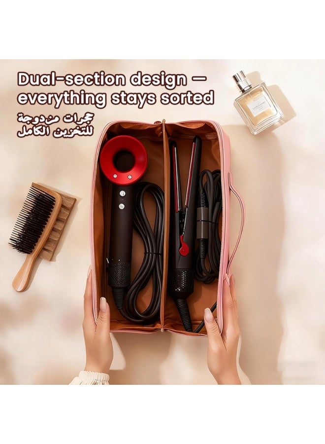 Portable Travel Bag for Dyson Airwrap, Pink PU Leather Waterproof Dustproof Durable, Travel Case for Dyson with Soft Lining, Hair Tools Travel Bag for Travel Storage Protection Organizer - Image 4