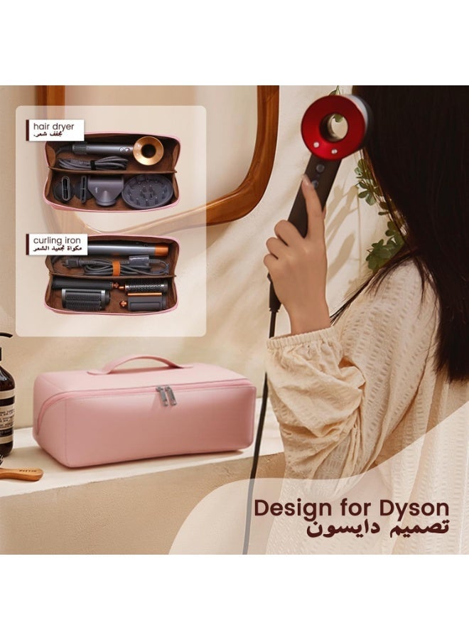 Portable Travel Bag for Dyson Airwrap, Pink PU Leather Waterproof Dustproof Durable, Travel Case for Dyson with Soft Lining, Hair Tools Travel Bag for Travel Storage Protection Organizer - Image 3