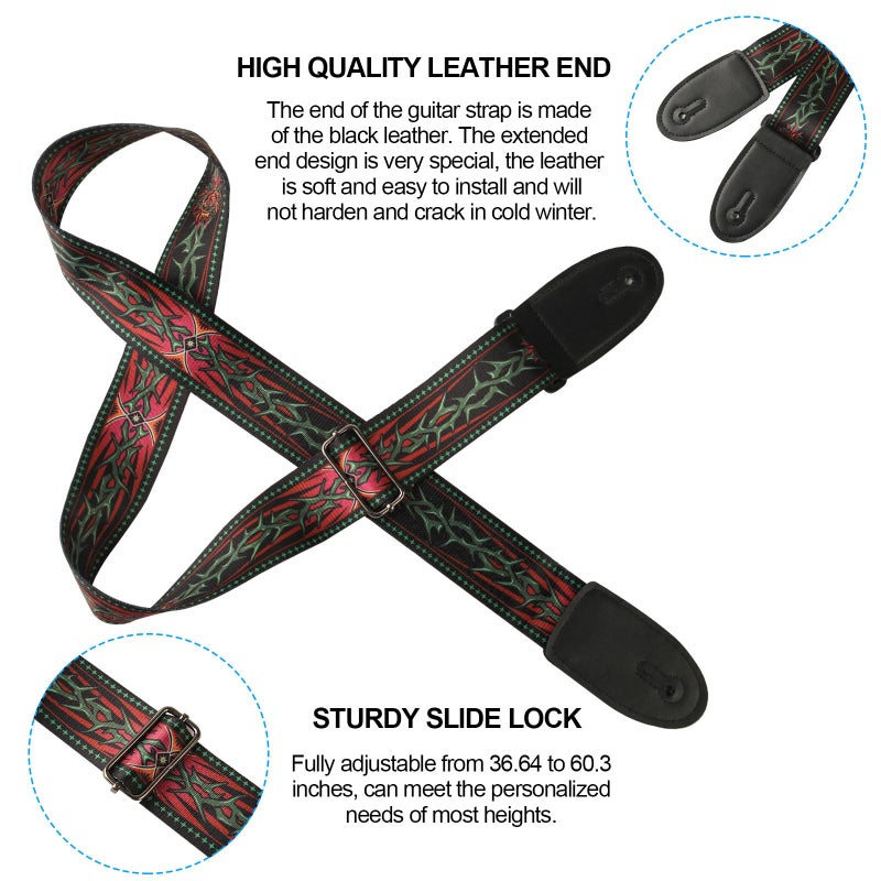 Cobahom 2 Pack Guitar Strap with Leather Ends, Adjustable Guitar Straps for Electric and Acoustic Guitars, Soft Guitar Straps with 8pcs Guitar Picks (Vintage) - Image 4
