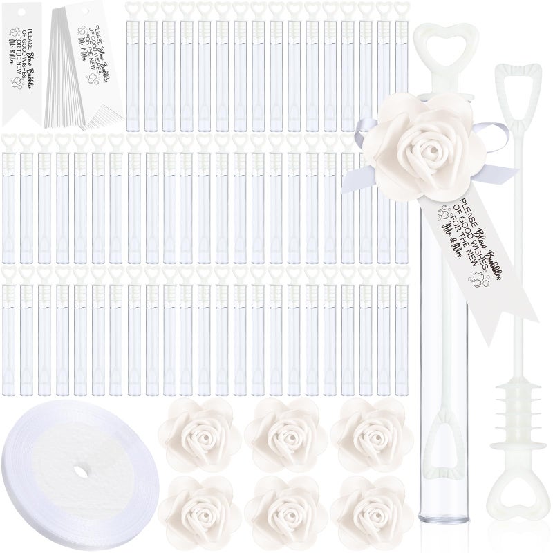 PullCrease 200 Set Wedding Bubble Wands Bulk Set Include Mini Heart Bubble Wand with Refill Flower Ribbon and Tags for Wedding Send Off Guests Anniversaries Party FavorWhite - Image 3