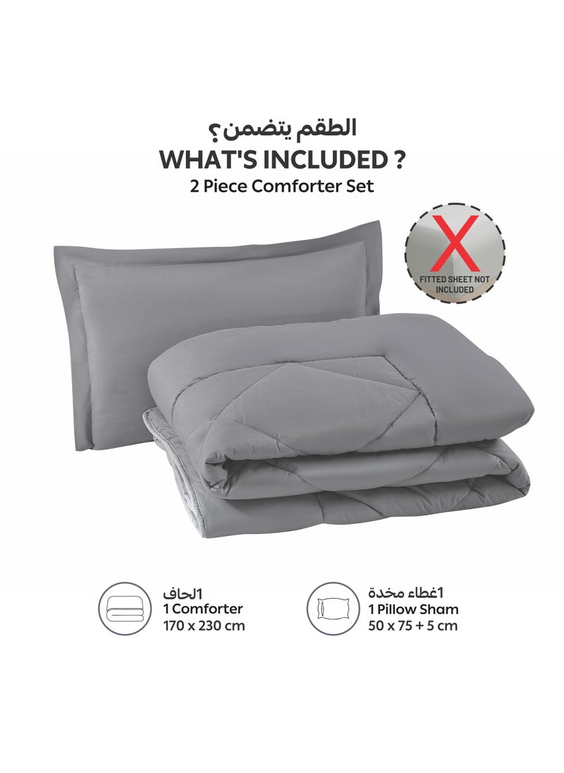 Donetella Bedding Comforter Set, Single Size 170x230 cm - 2-Pcs Solid Quilted Bed Set, Microfiber Fabric - 1 Comforter and 1 Pillow Sham  - Image 5