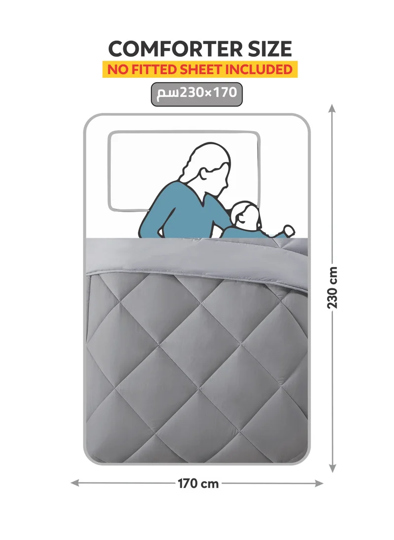 Donetella Bedding Comforter Set, Single Size 170x230 cm - 2-Pcs Solid Quilted Bed Set, Microfiber Fabric - 1 Comforter and 1 Pillow Sham