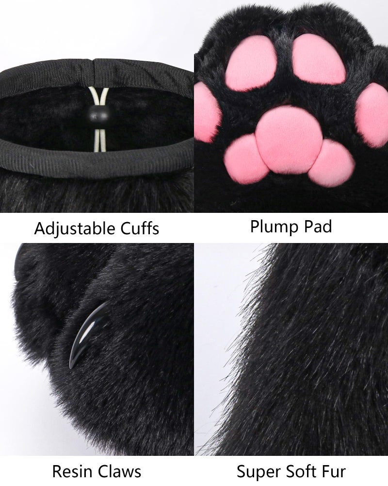 BNLIDES Cosplay Animal Cat Wolf Dog Fox Fursuit Feet Paw Claw Shoes Furry Boots Costume Accessories for Adult (Black Pink) - Image 3