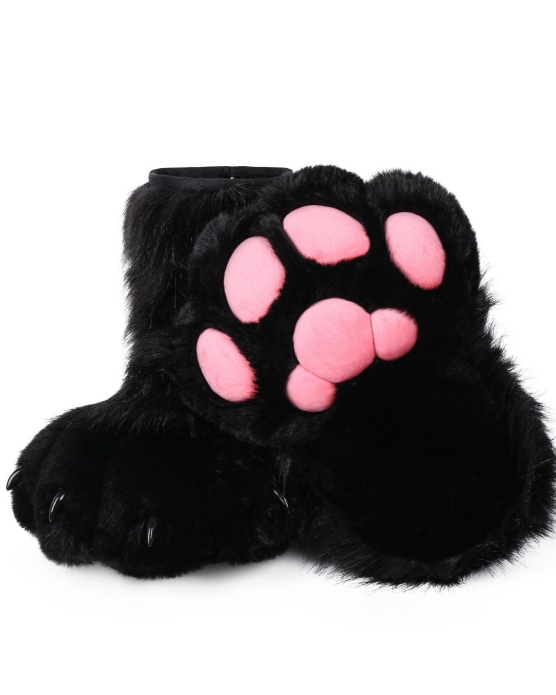 BNLIDES Cosplay Animal Cat Wolf Dog Fox Fursuit Feet Paw Claw Shoes Furry Boots Costume Accessories for Adult (Black Pink) - Image 1