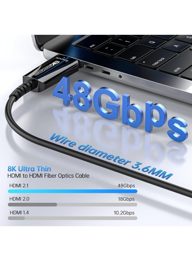 كابل HDMI من الألياف البصرية بطول 100 قدم - كابل HDMI 2.1 رفيع للغاية بسرعة 48 جيجابايت/ثانية، يدعم 8K@60Hz و4K@120Hz، HDR ديناميكي، eARC، HDCP 2.2 و2.3  - Image 5