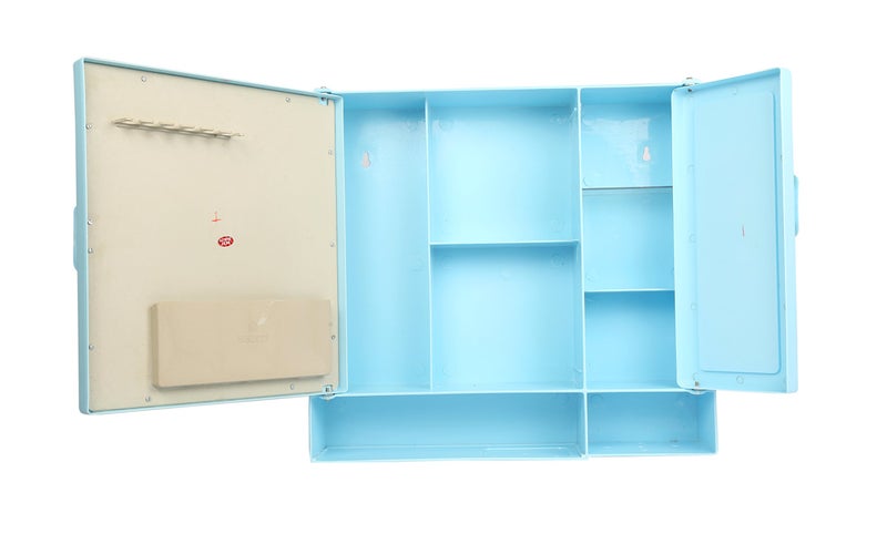 Zoom Butterfly Single Mirror Bathroom Plastic Storage Cabinet (17x4x16inches, Blue) - Image 2