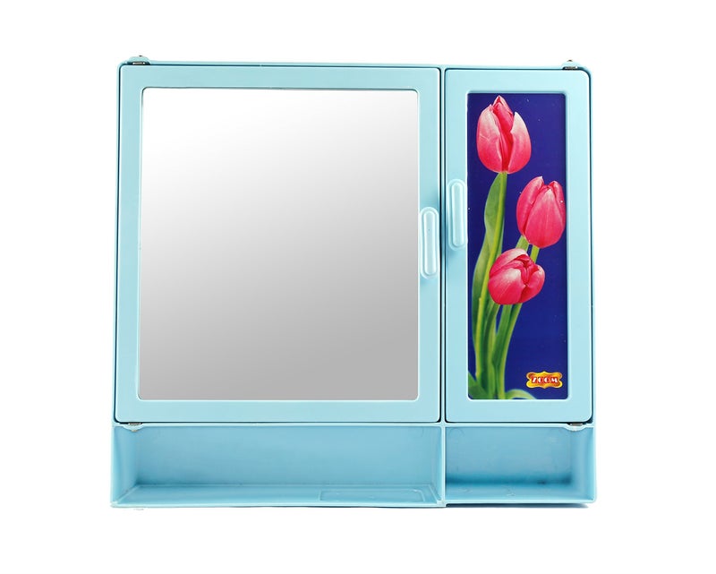Zoom Butterfly Single Mirror Bathroom Plastic Storage Cabinet (17x4x16inches, Blue) - Image 1