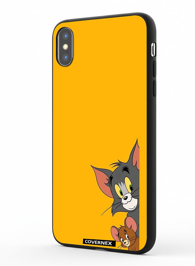 Covernex Apple iPhone Xs Protective Case Cover Printed Featuring Classic Duo Tom and Jerry Peeking Friends - Image 1