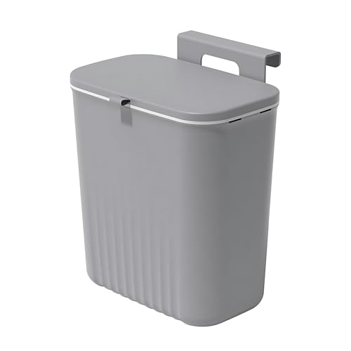 Home Essentials HomeEssentials Plastic Kitchen Dustbin - Modern Lightweight Hanging Garbage Bin for Home/Office | 9 Liters | Open-Top with Handle | Ideal for Kitchen, Bathroom and Cabinet Door (Grey) - Image 1