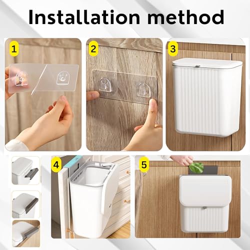 Home Essentials HomeEssentials Plastic Kitchen Dustbin - Modern Lightweight Hanging Garbage Bin for Home/Office | 9 Liters | Open-Top with Handle | Ideal for Kitchen, Bathroom and Cabinet Door (Grey) - Image 4