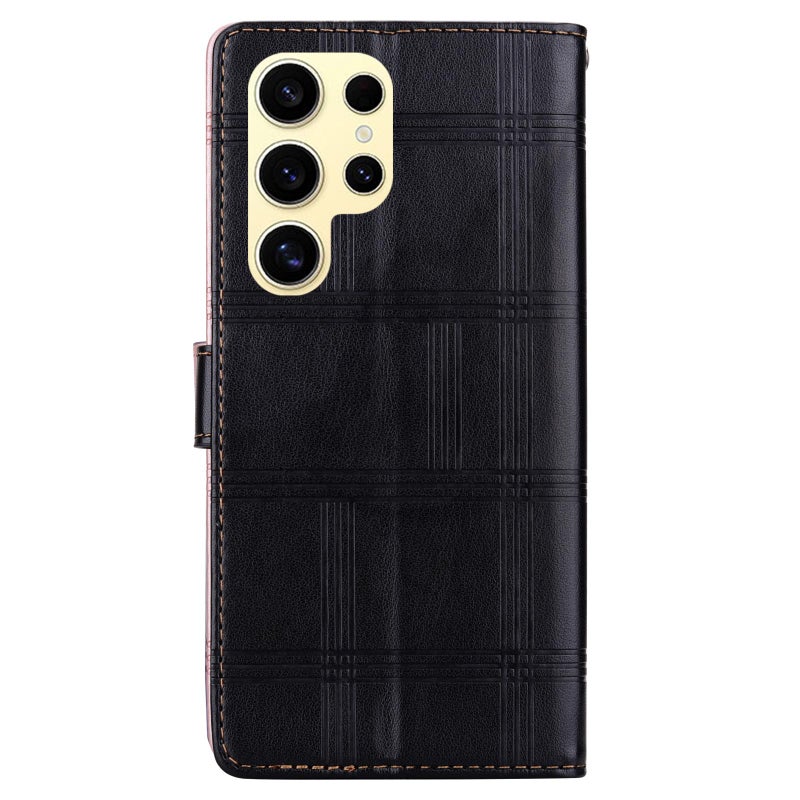 erorex For Samsung Galaxy S23 Ultra 5G Embossed Checkered Leather Phone Case(Black) - Image 3
