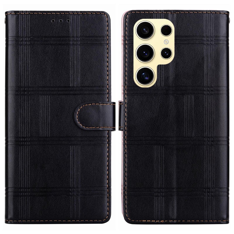 erorex For Samsung Galaxy S23 Ultra 5G Embossed Checkered Leather Phone Case(Black) - Image 1