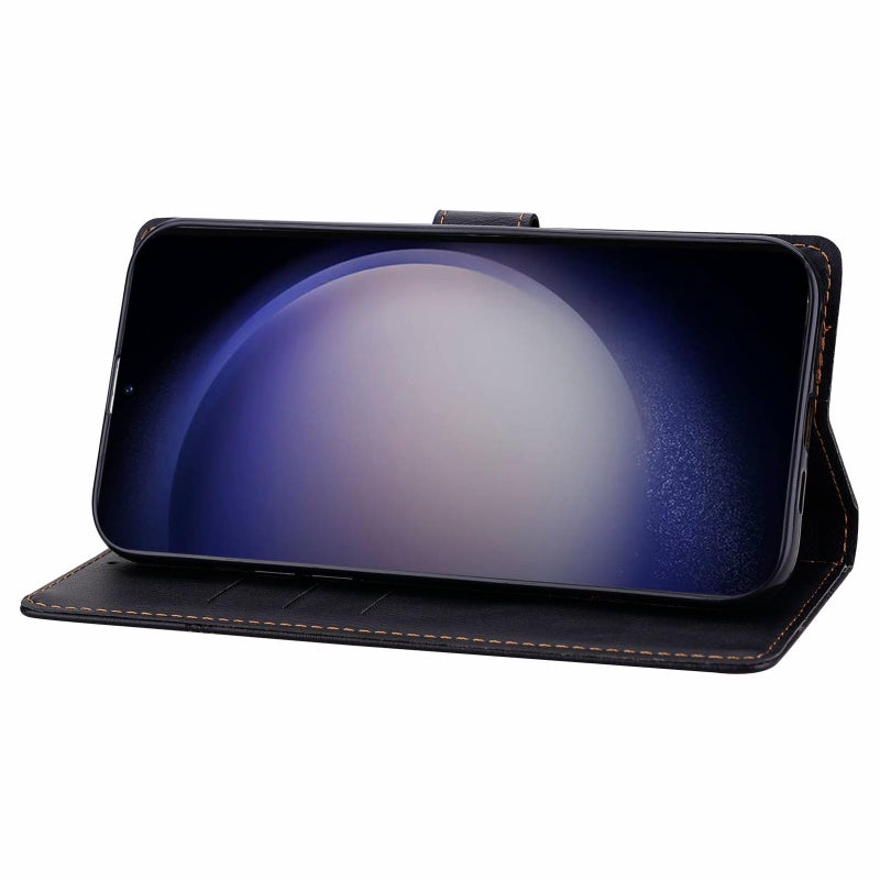 erorex For Samsung Galaxy S23 Ultra 5G Embossed Checkered Leather Phone Case(Black) - Image 5