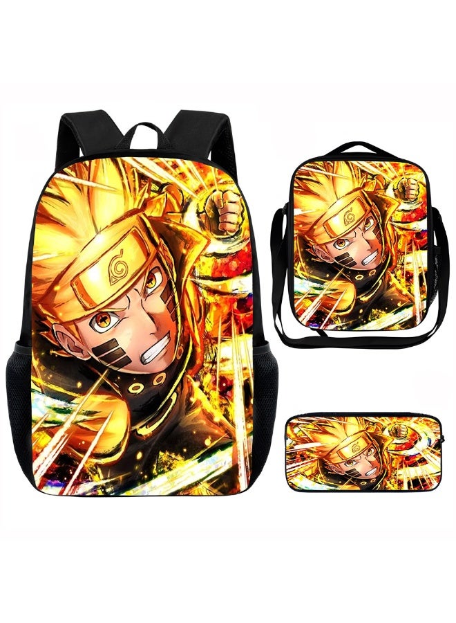 ناروتو حقيبة ظهر ناروتو الجديدة ، مقلمة ، حقيبة كتف ، بدلة من ثلاث قطع ، حقيبة سفر رياضية ترفيهية للرجال والنساء، حقيبة ظهر ذات سعة كبيرة للطلاب لبدء المدرسة - Image 1