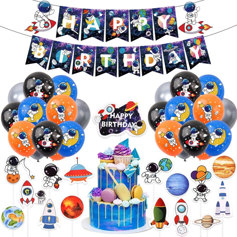 MANGO 42 Pcs Space Birthday Party Decorations Kit for Kids Outer Space Theme Party Supplies with Astronaut Galaxy  Planet Balloons 2 Banners 16 Cake Toppers for Boys  Girls - Image 2