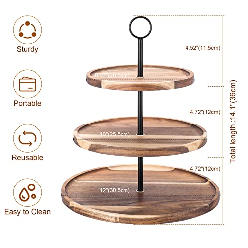 QIELSER 3 Tier Cupcake Stand, Large Wood Tiered Serving Tray Cupcake Tower, Serving Stand Display Dessert Cookie Candy Buffet Holder for Home Tea Party, Wedding, Farmhouse Decor, Kitchen Decor - Image 3