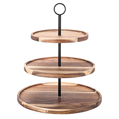 QIELSER 3 Tier Cupcake Stand, Large Wood Tiered Serving Tray Cupcake Tower, Serving Stand Display Dessert Cookie Candy Buffet Holder for Home Tea Party, Wedding, Farmhouse Decor, Kitchen Decor - Image 2
