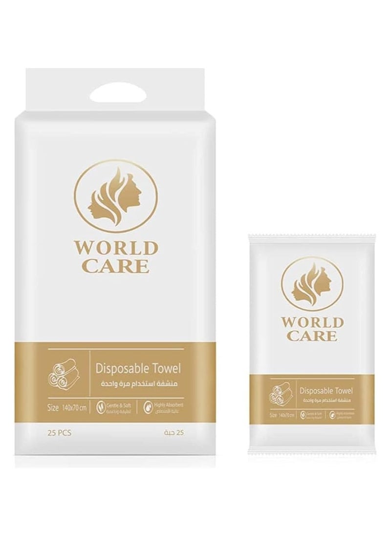 WORLD CARE Disposable Towels 70 x 140 cm  Highly Absorbent  Gentle and Soft  25 Pieces  - Image 1