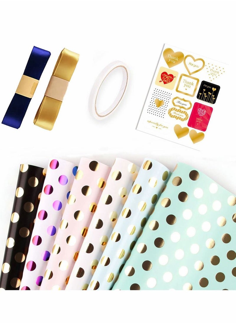 HomarKet Polka Dot Colorful Bronzing Gift Wrapping Paper Polka Dot Valentine's Day Birthday Gift Wrapping Paper Set  - Image 1