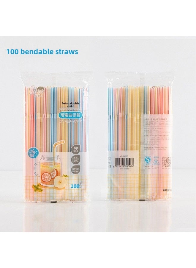 100 Color Strip Straw Short Bend Straw Drink Juice Milk Soybean Milk Plastic Disposable Straw-Color:70002-100 Pieces X 50 Packs  - Image 2