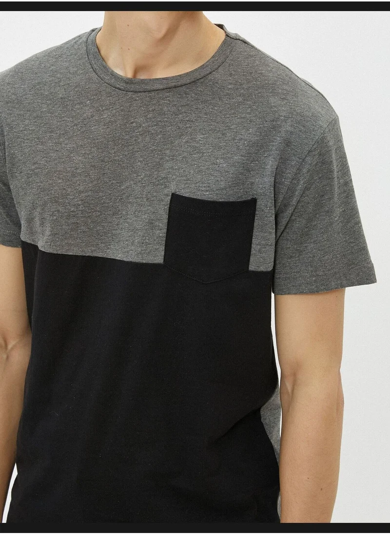 KOTON Short Sleeve T-Shirt Crew Neck Color Block Cotton