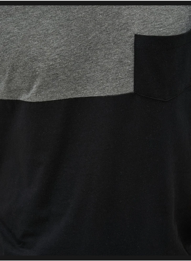 KOTON Short Sleeve T-Shirt Crew Neck Color Block Cotton