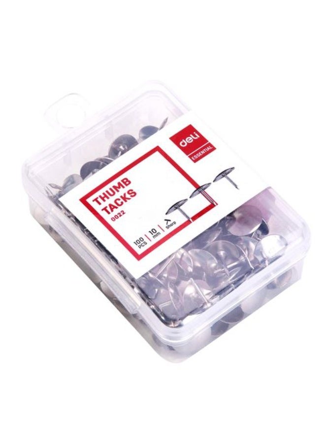 deli E0022 100-Piece Thumb Tacks, Silver - Image 1