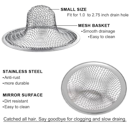 Seatery 2PCS Tub Drain Hair Catcher - 2.75 inch Shower Drain Mesh Strainer, Stainless Steel Shower Bathtub Drain Cover, Bathroom Sink Strainer Filter Basket for Bathroom Sink, Wash Basin Floor Drain - Image 3
