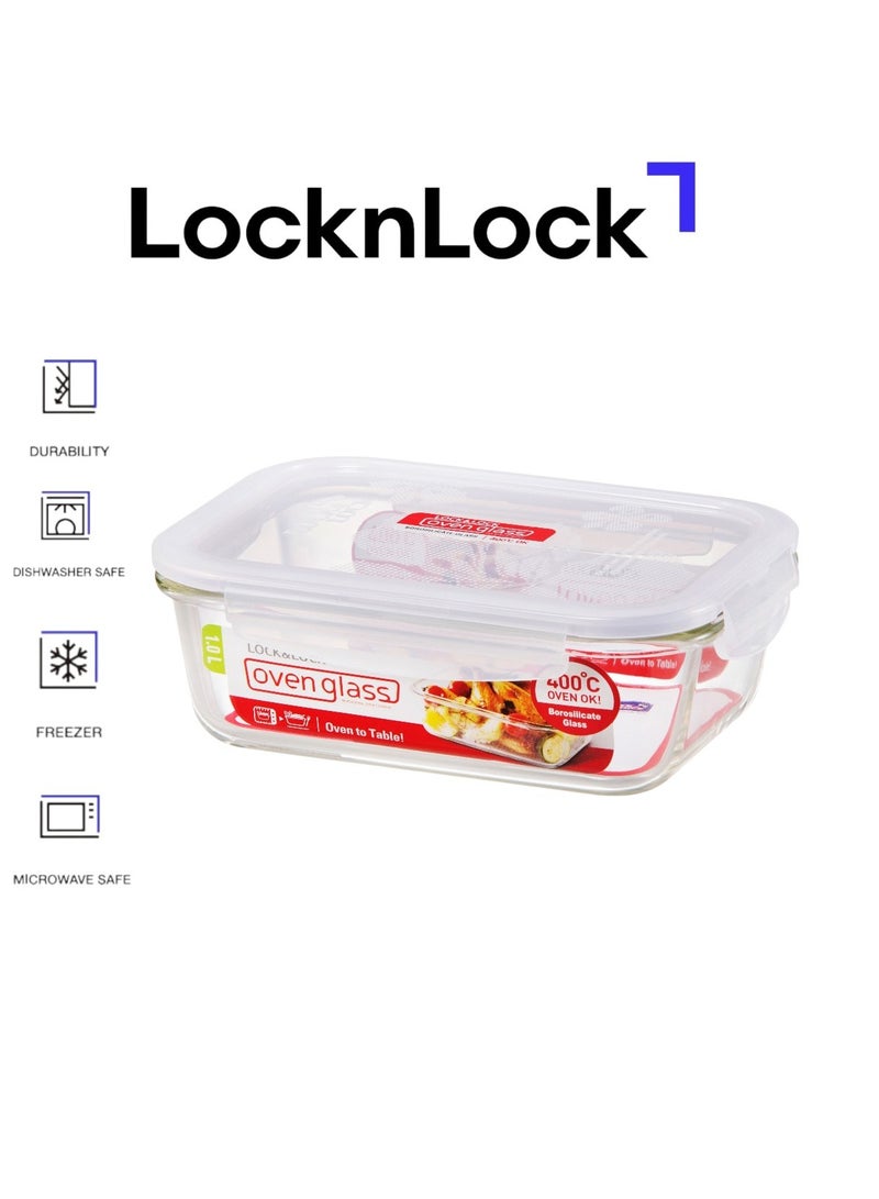 LOCK & LOCK LocknLock 1L Oven Glass Rectangular Container – Durable, Microwave Safe Food Storage Solution  - Image 1