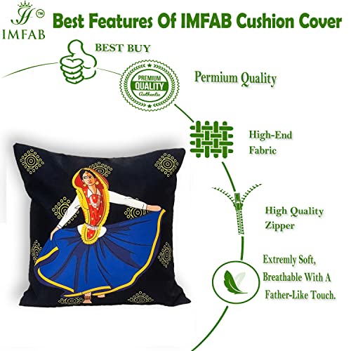 IM FAB IMFAB Black Printed Canvas Cotton Cushion Cover (24X24 inches, Design 3) - Image 3