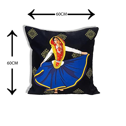 IM FAB IMFAB Black Printed Canvas Cotton Cushion Cover (24X24 inches, Design 3) - Image 4