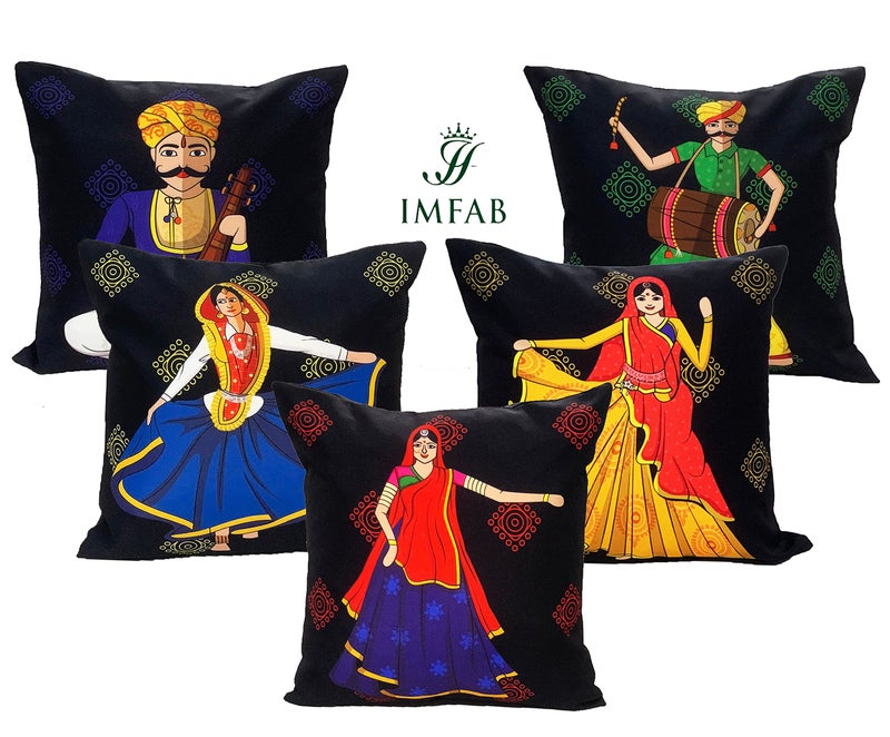 IM FAB IMFAB Black Printed Canvas Cotton Cushion Cover (24X24 inches, Design 3) - Image 2